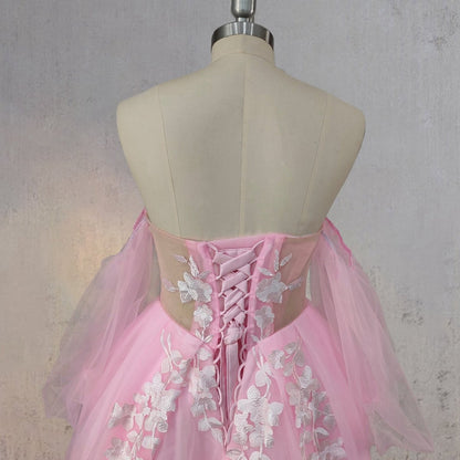 A-line Floral Appliques Polka Dots Wedding Dresses with Slit