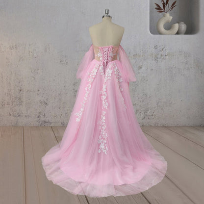 A-line Floral Appliques Polka Dots Wedding Dresses with Slit