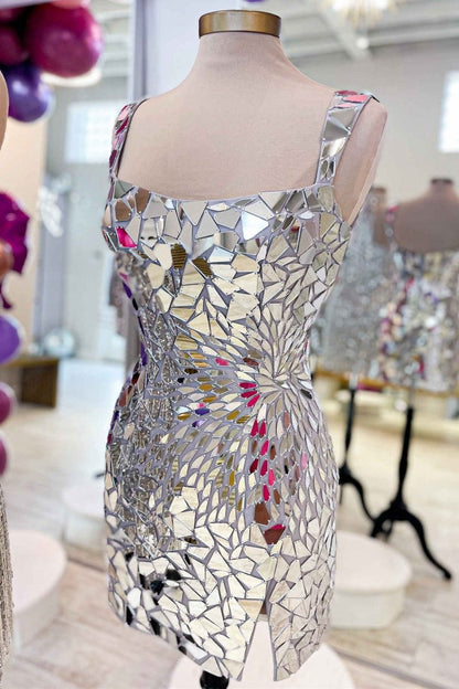 Square Neck Cut Mirror Sequin Bodycon Homecoming Dresses