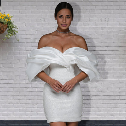 Sheath Glitter Short Off-the-Shoulder Wedding Dresses with Lace-Up Back
