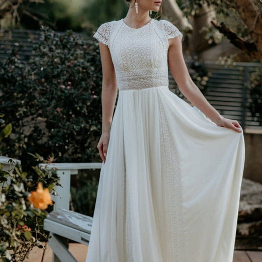 A-line Exquisite Lace Appliqued Cap Sleeves Wedding Dresses