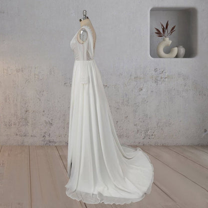 Mermaid Chiffon Long Sleeves Wedding Dresses with Slit