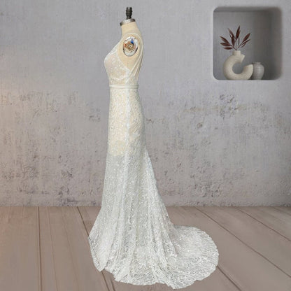 Mermaid Lace Deep V Wedding Dresses with Appliques
