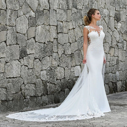 Mermaid Illusion Lace Appliqued Wedding Dresses