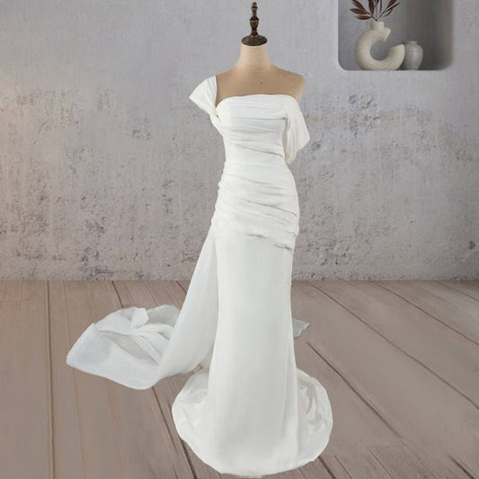 Mermaid Ruched Off-Shoulder Beauty Wedding Dresses with Train