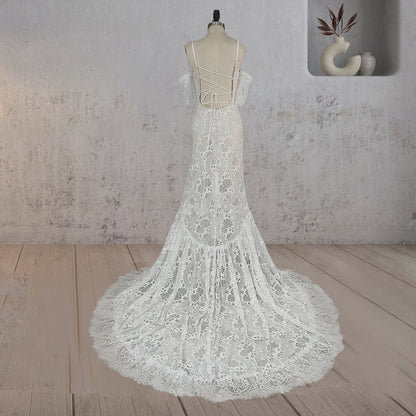 Mermaid Halter Neck Lace Wedding Dresses