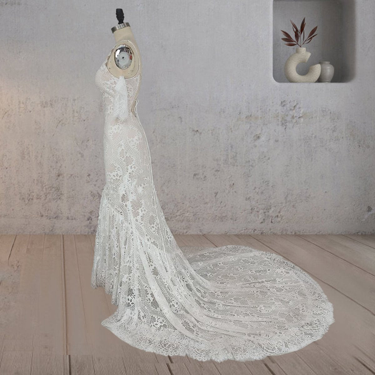 Mermaid Halter Neck Lace Wedding Dresses
