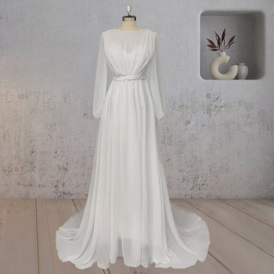 A-line Chiffon Elegance Wedding Dresses with Sweep Train