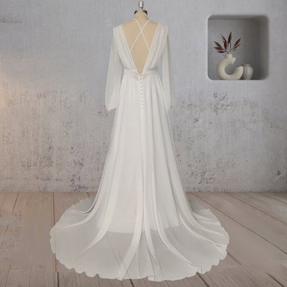 A-line Chiffon Elegance Wedding Dresses with Sweep Train