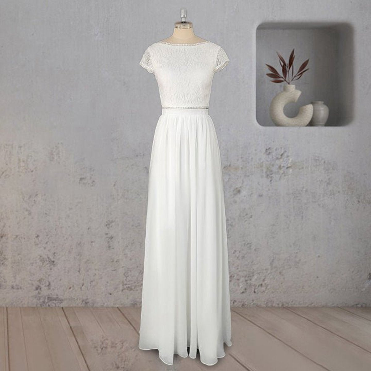 A-line Two Piece Chiffon Lace Wedding Dresses