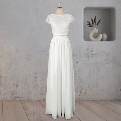 A-line Two Piece Chiffon Lace Wedding Dresses
