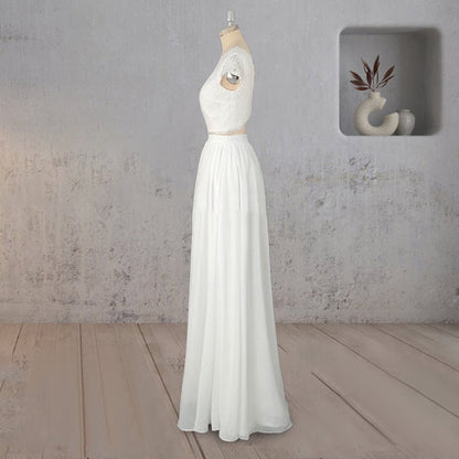 A-line Two Piece Chiffon Lace Wedding Dresses