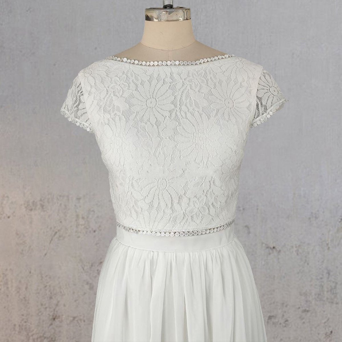 A-line Two Piece Chiffon Lace Wedding Dresses