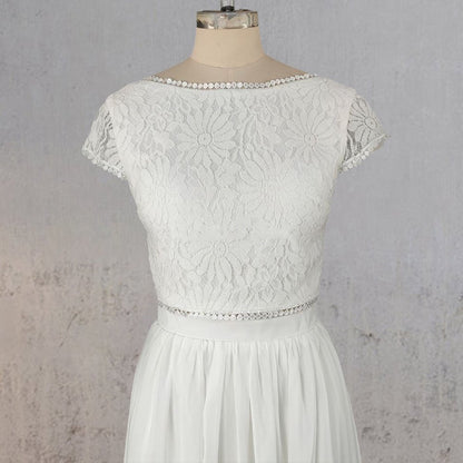 A-line Two Piece Chiffon Lace Wedding Dresses