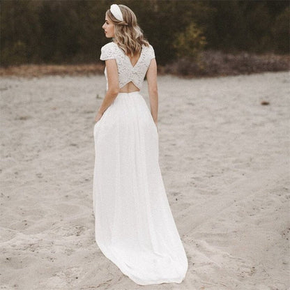 A-line Two Piece Chiffon Lace Wedding Dresses