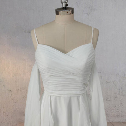 A-line Chiffon Detachable Puffy Sleeves Wedding Dresses