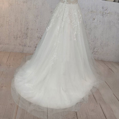 A-line Flower Appliqued Tulle Wedding Dresses