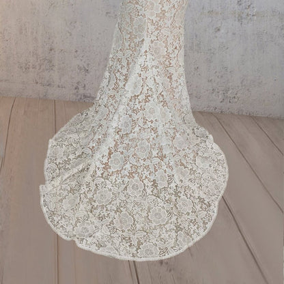Mermaid Scoop Illusion Neck Floral Wedding Dresses