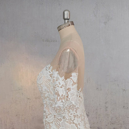 Mermaid Scoop Illusion Neck Floral Wedding Dresses