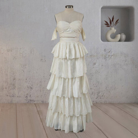 A-line Beige Multi-TieRuffles Wedding Dresses