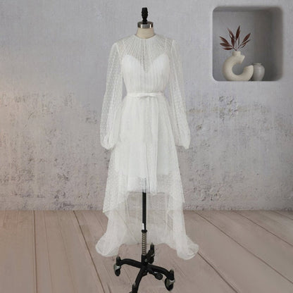 A-line Polka Dot Illusion Charm Asymmetrical Wedding Dresses