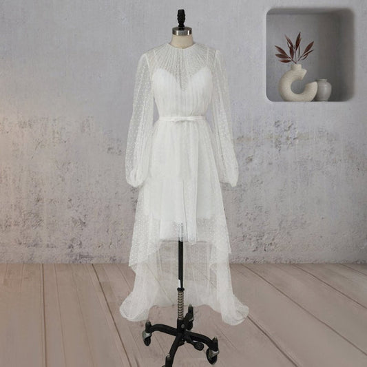 A-line Polka Dot Illusion Charm Asymmetrical Wedding Dresses