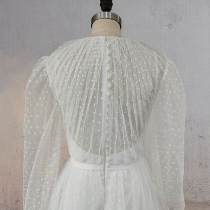 A-line Polka Dot Illusion Charm Asymmetrical Wedding Dresses
