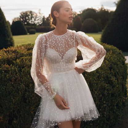 A-line Polka Dot Illusion Charm Asymmetrical Wedding Dresses