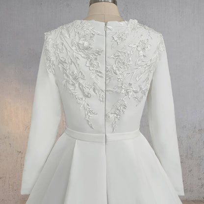 A-line Long Sleeves Appliqued Wedding Dresses with Train