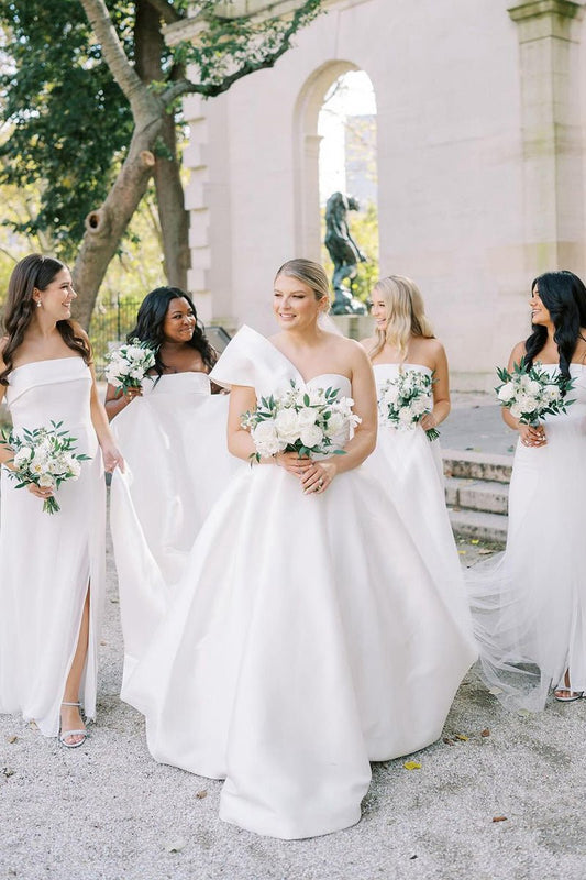Elegant A-line One Shoulder Satin Wedding Dresses