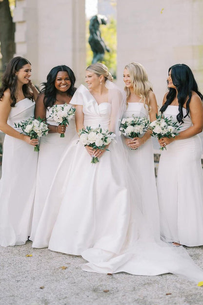 Elegant A-line One Shoulder Satin Wedding Dresses