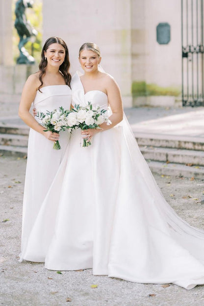 Elegant A-line One Shoulder Satin Wedding Dresses