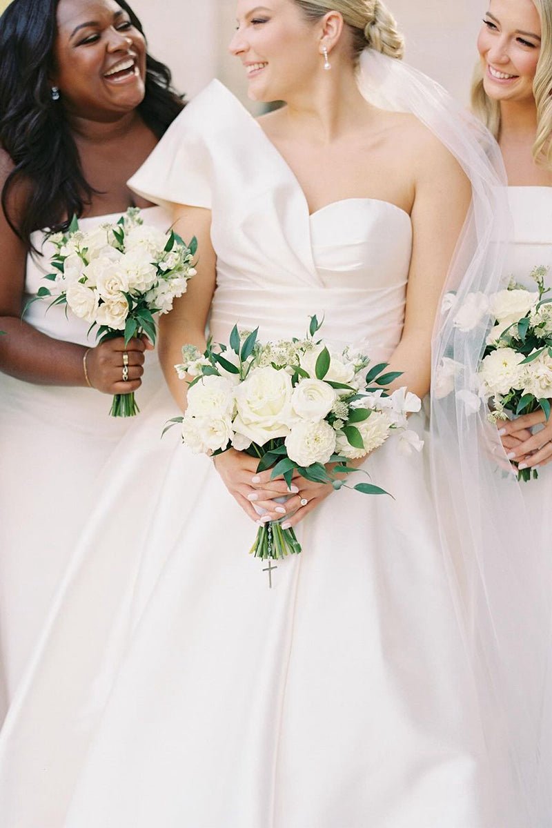 Elegant A-line One Shoulder Satin Wedding Dresses