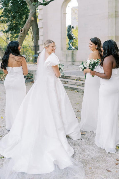 Elegant A-line One Shoulder Satin Wedding Dresses