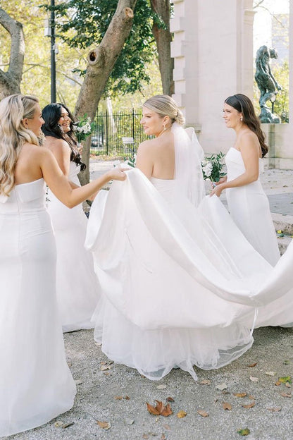 Elegant A-line One Shoulder Satin Wedding Dresses