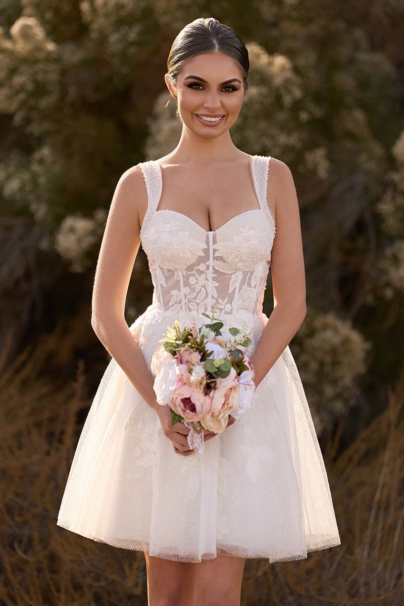 Unqiue A-line Sweetheart Sequin Short Wedding Dresses with Appliques