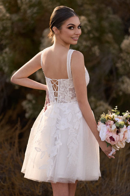 Unqiue A-line Sweetheart Sequin Short Wedding Dresses with Appliques