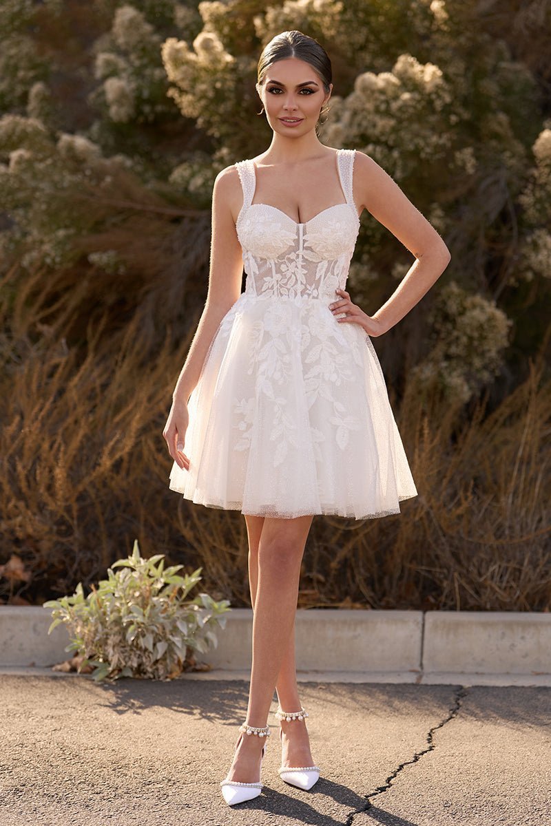 Unqiue A-line Sweetheart Sequin Short Wedding Dresses with Appliques