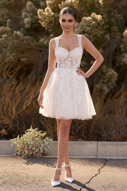 Unqiue A-line Sweetheart Sequin Short Wedding Dresses with Appliques