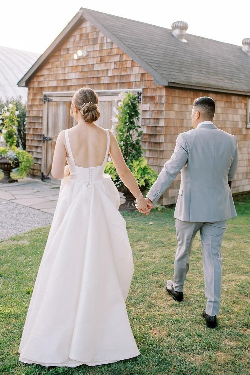 Simple A-line Square Neck Satin Wedding Dresses