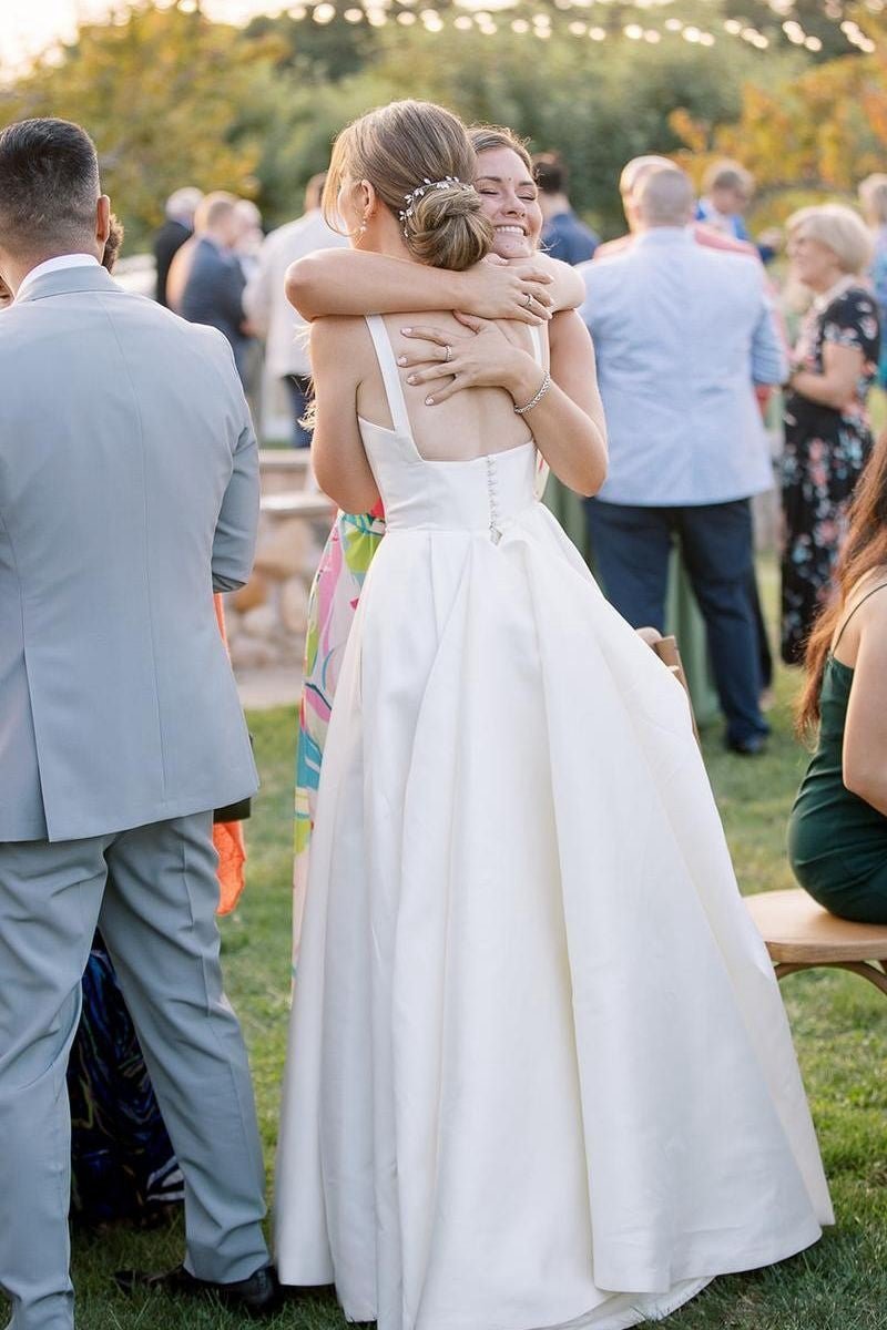 Simple A-line Square Neck Satin Wedding Dresses