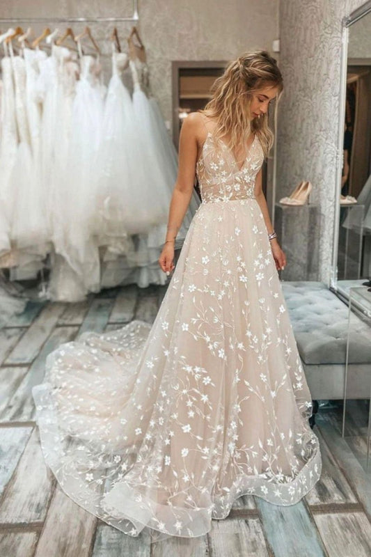 Beautiful A-line Spaghetti Straps Light Wedding Dresses