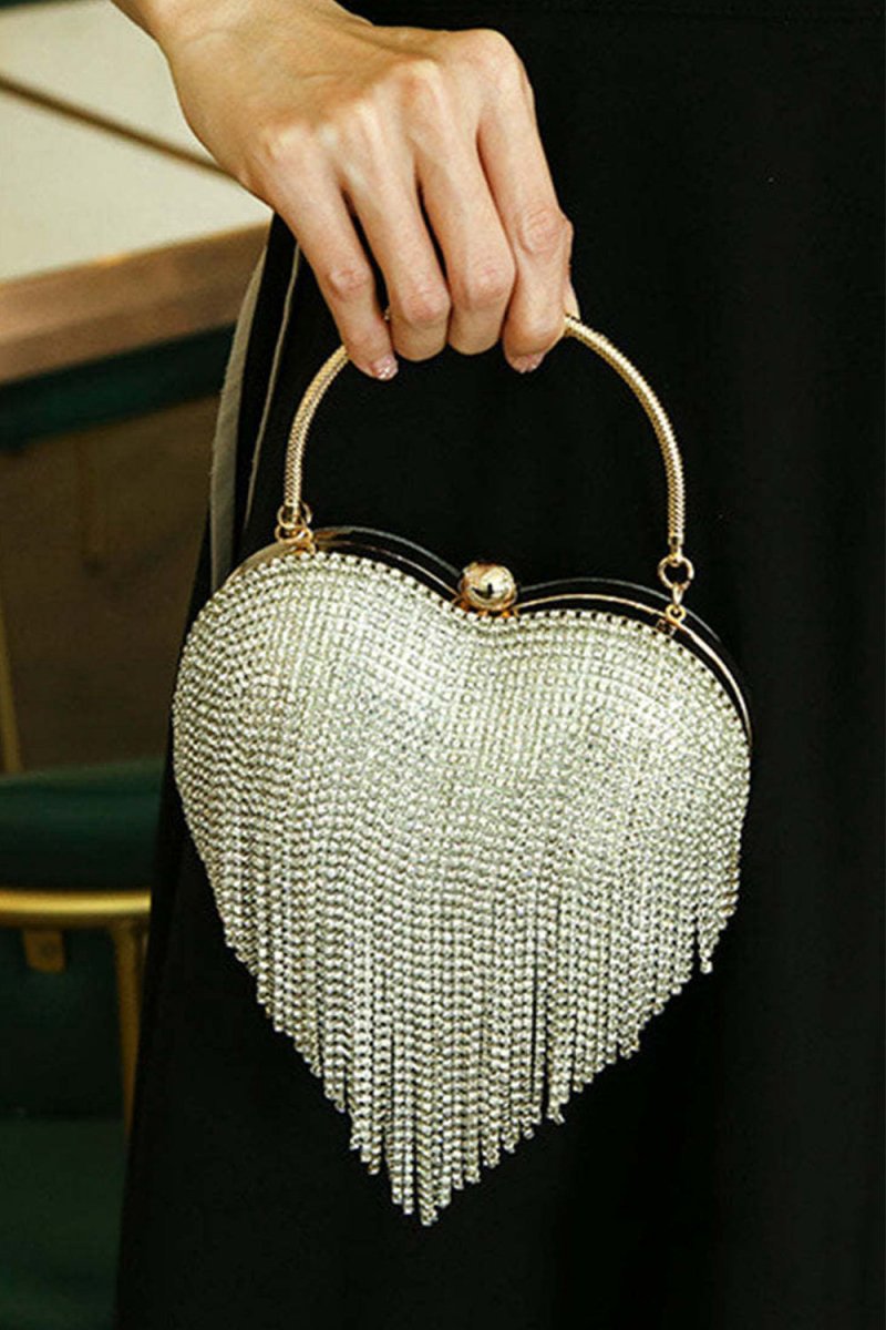 Silver Handle Sweetheart Clutch Bag With Pendant