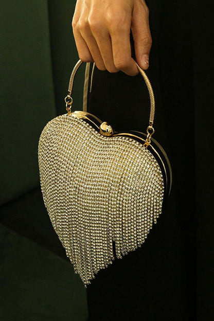 Silver Handle Sweetheart Clutch Bag With Pendant