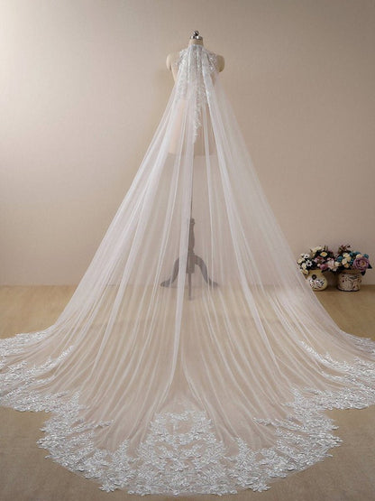 Vintage Floral Lace with Sequins Cathedral Veil Shaped Bridal Veil Wedding Veil