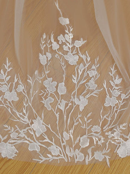 Simple Floral Lace Chapel Train Veil Bridal Veil Wedding Veil