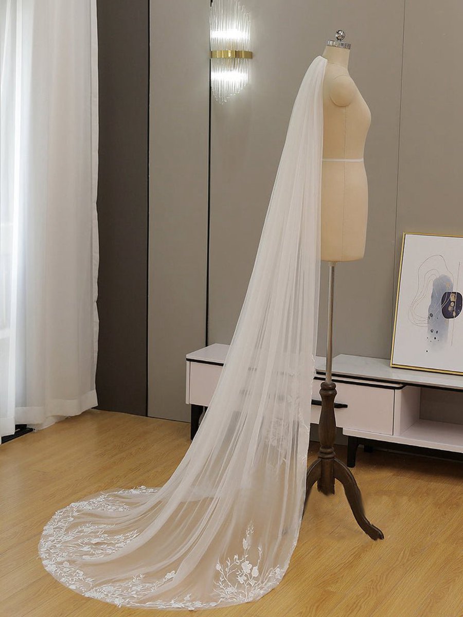 Simple Floral Lace Chapel Train Veil Bridal Veil Wedding Veil