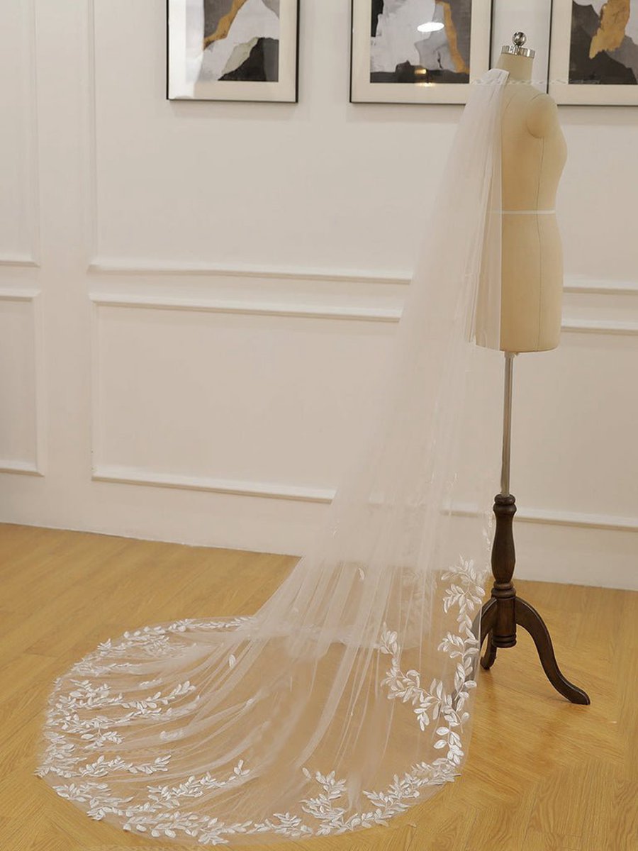 Simple Leaves Lace Chapel Train Veil Bridal Veil Wedding Veil