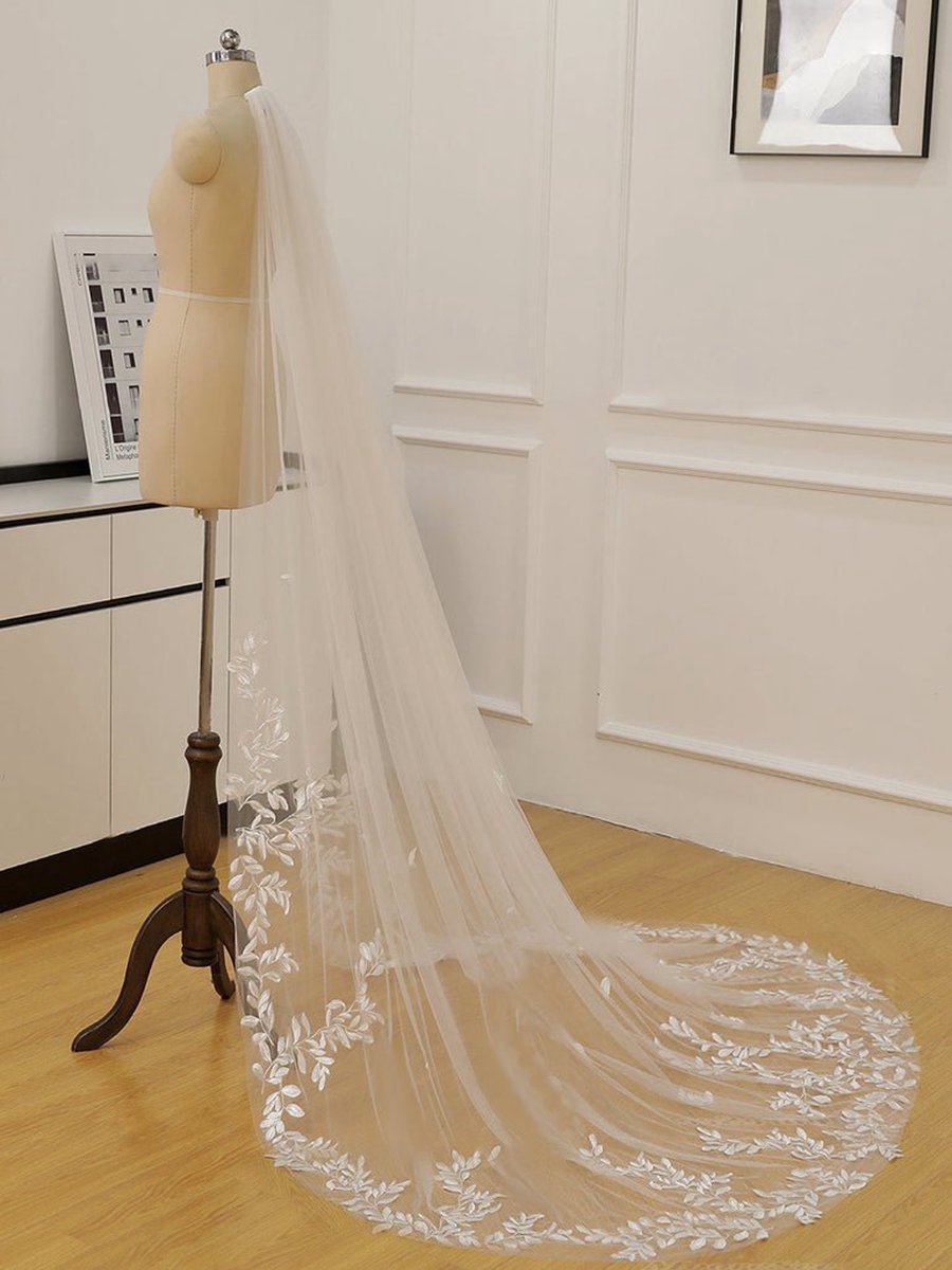 Simple Leaves Lace Chapel Train Veil Bridal Veil Wedding Veil
