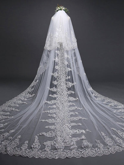 Exquise Floral Lace with Shaped Edge Cathedral Veil Bridal Veil Wedding Veil